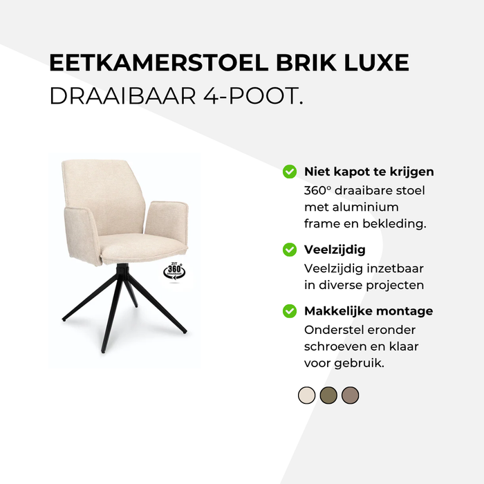 Eetkamerstoel Brik luxe draaibaar 4-poot