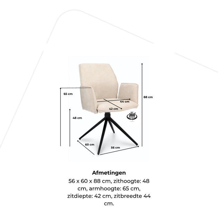 Eetkamerstoel Brik luxe draaibaar 4-poot