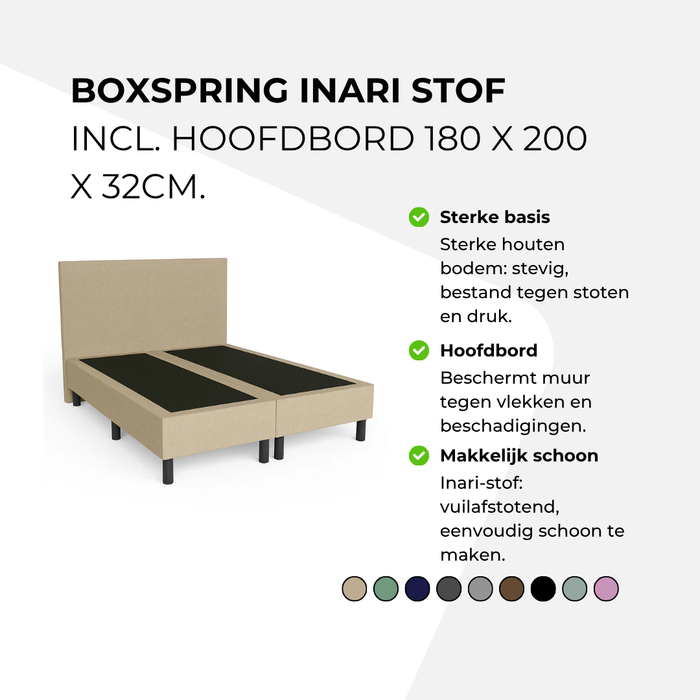 Boxspring Inari stof incl. hoofdbord 180 x 200 x 32cm