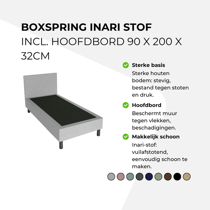 Boxspring Inari stof incl. hoofdbord 90 x 200 x 32cm