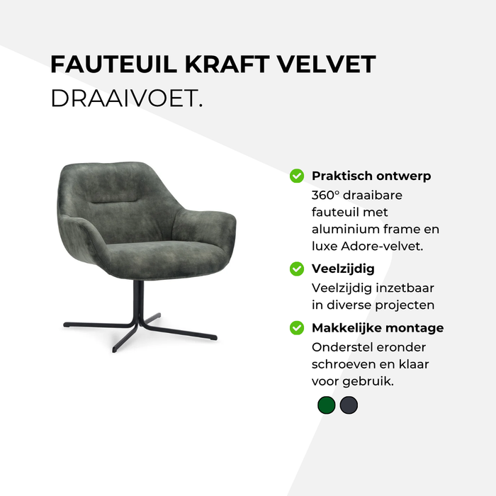 Fotel Kraft welurowy - podstawa obrotowa