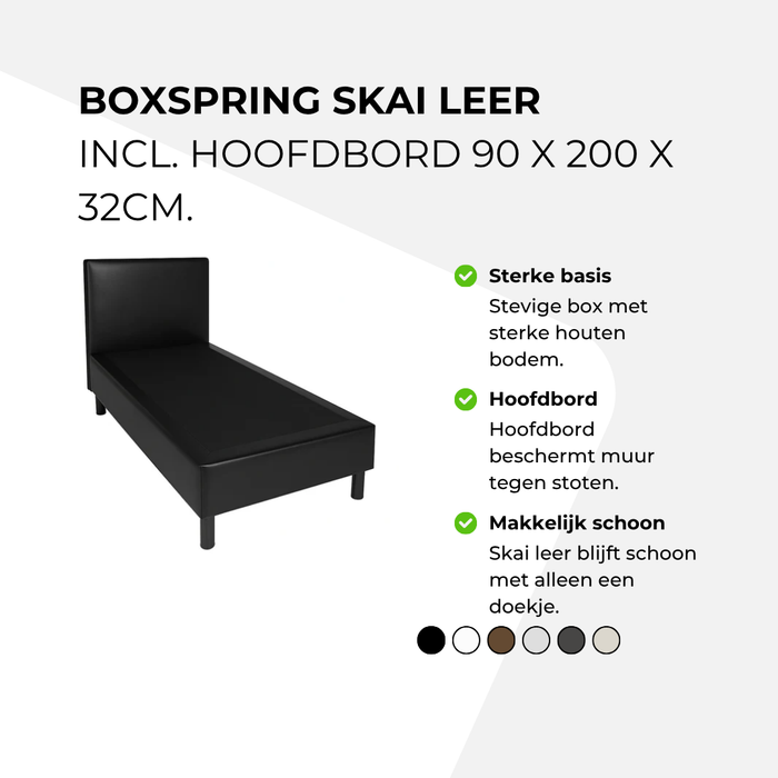 Boxspring skai leer incl. hoofdbord 90 x 200 x 32cm