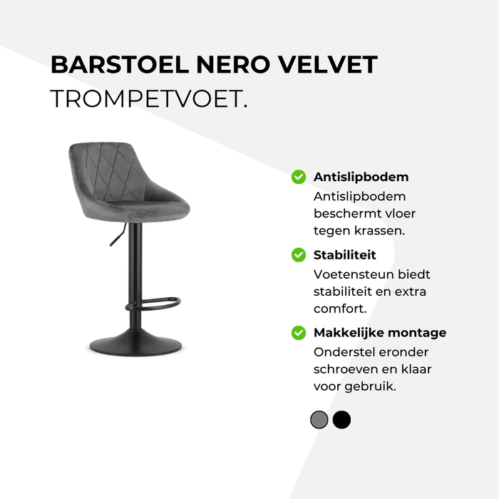 Barstoel Nero Velvet - trompetvoet