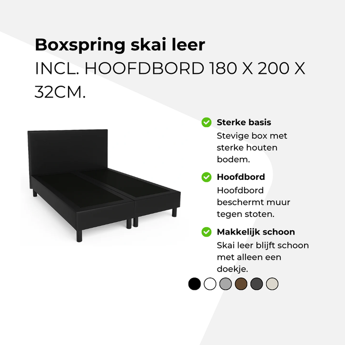Boxspring skai leer incl. hoofdbord 180 x 200 x 32cm