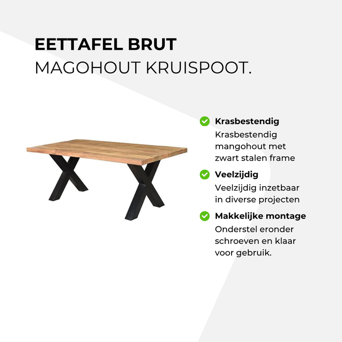 Eettafel Brut Mangohout - kruispoot