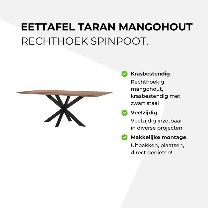 Dining table Taran Mango wood - rectangular spider leg