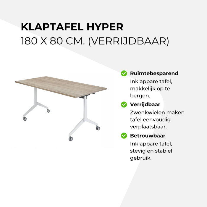 Klaptafel Hyper - 180 x 80 cm (verrijdbaar)