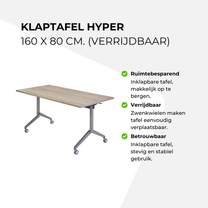 Klaptafel Hyper - 160 x 80 cm (verrijdbaar)