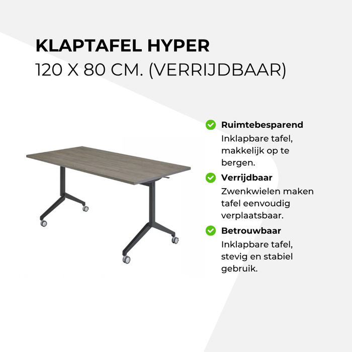Klaptafel Hyper - 120 x 80 cm (verrijdbaar)