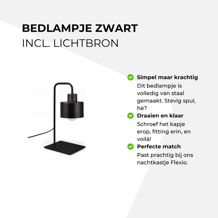 Bedlampje zwart incl. lichtbron
