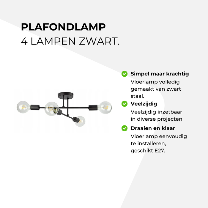 Plafondlamp - 4 lampen zwart