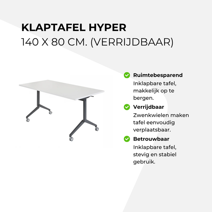 Klaptafel Hyper - 140 x 80 cm (verrijdbaar)