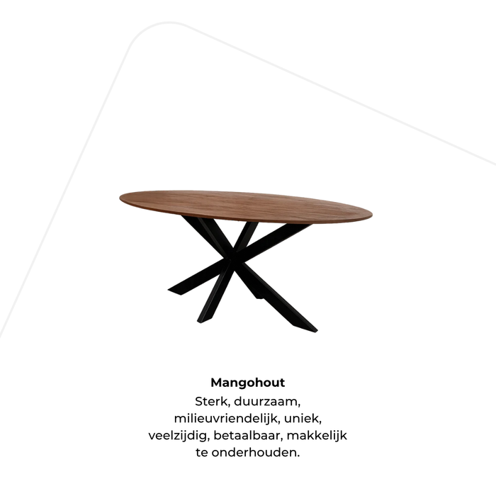 Eettafel Fiori Mangohout Bruin - Ovaal Spinpoot