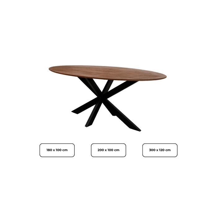 Eettafel Fiori Mangohout Bruin - Ovaal Spinpoot