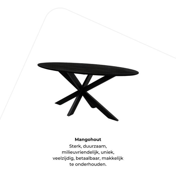 Eettafel Fiori Mangohout Zwart - Ovaal Spinpoot
