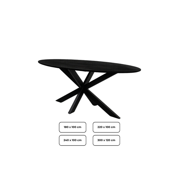 Eettafel Fiori Mangohout Zwart - Ovaal Spinpoot