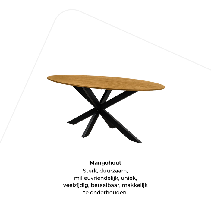 Eettafel Fiori Mangohout Naturel - Ovaal Spinpoot