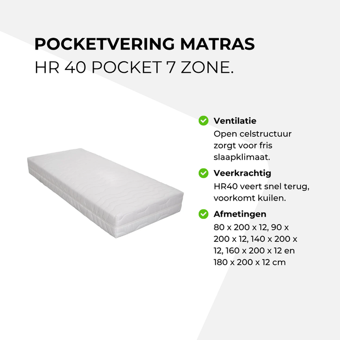 Pocketvering matras HR40 Pocket 7 zone