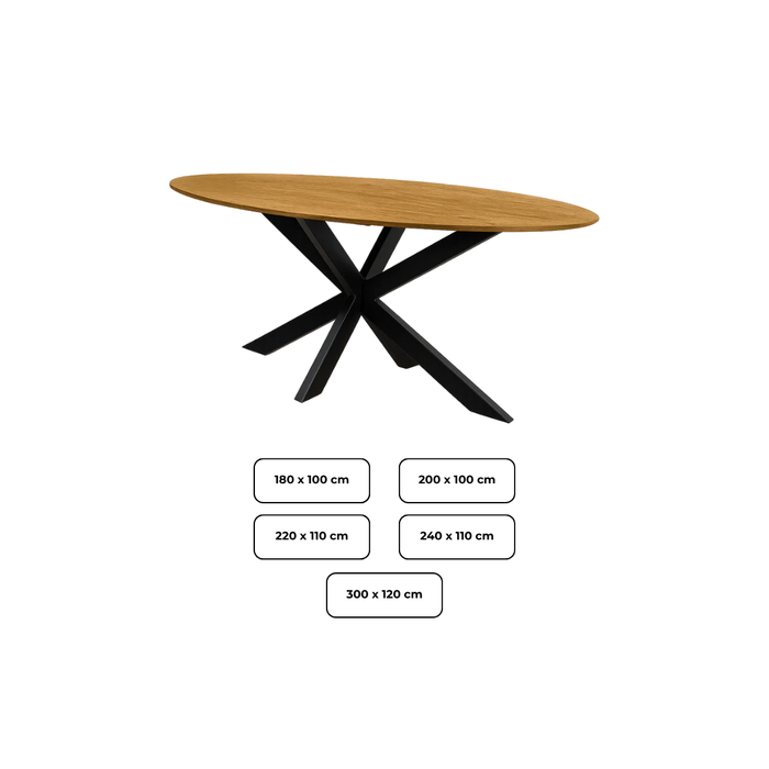 Eettafel Fiori Mangohout Naturel - Ovaal Spinpoot