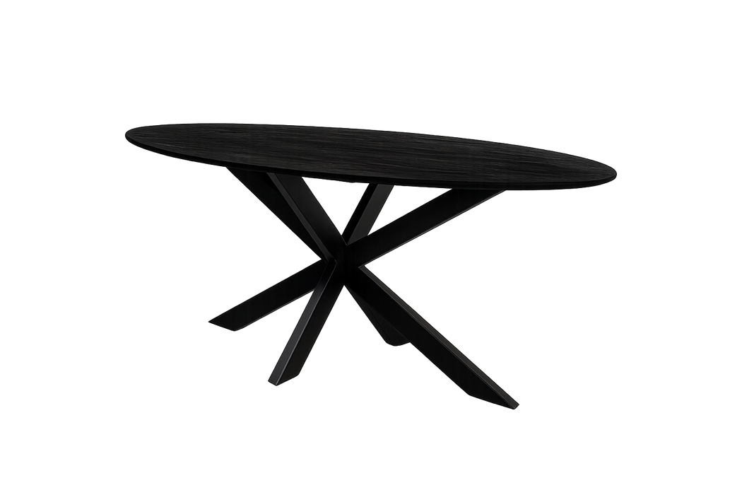 Eettafel Fiori Mangohout Zwart - Ovaal Spinpoot